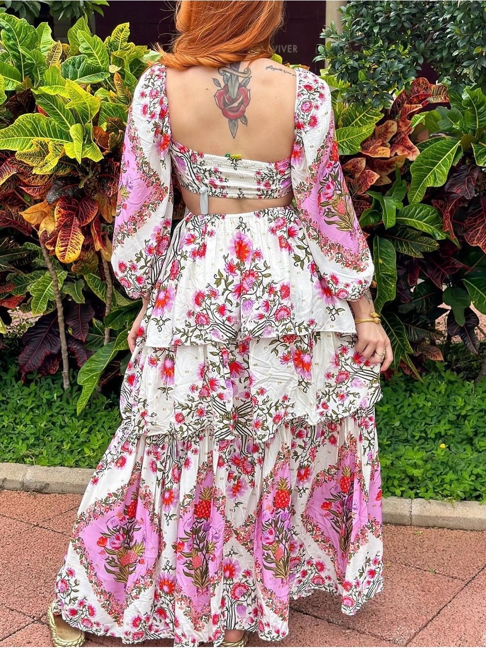 FARM Rio Pink and White Floral Tiered Maxi Dress Size S - Picture 2 of 4